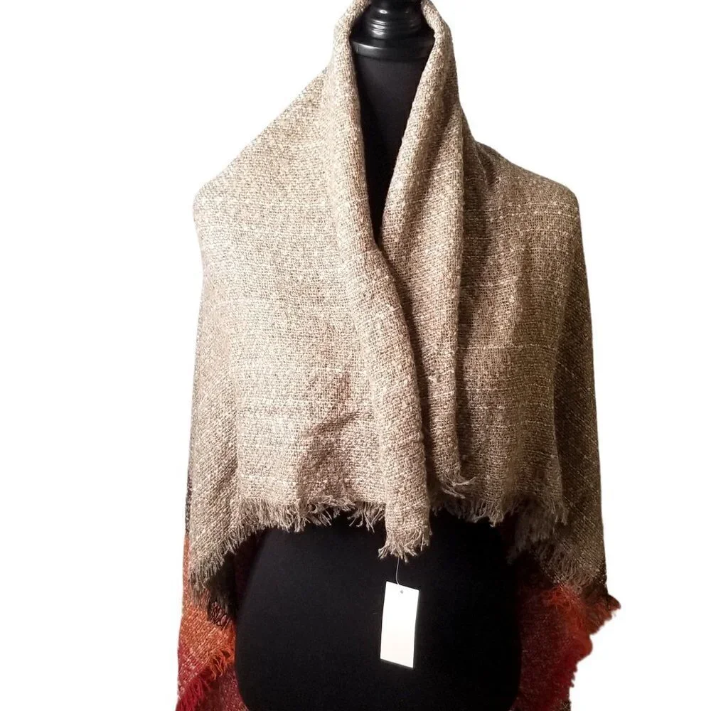 Steve Madden Large Boucle Beige Stripe Blanket Throw Shawl Scarf NEW NWT $50